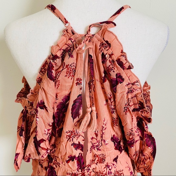 NWT TOPSHOP Pink Red Floral Cold Shoulder Romper Size Medium - Picture 9 of 11